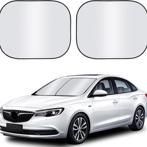 Set of 2 foldable car front window sunshade with silver coated reflective material, foldable and easy to store.