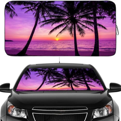 Foldable cute sun windshield shade with UV protection and heat reduction, foldable and portable.