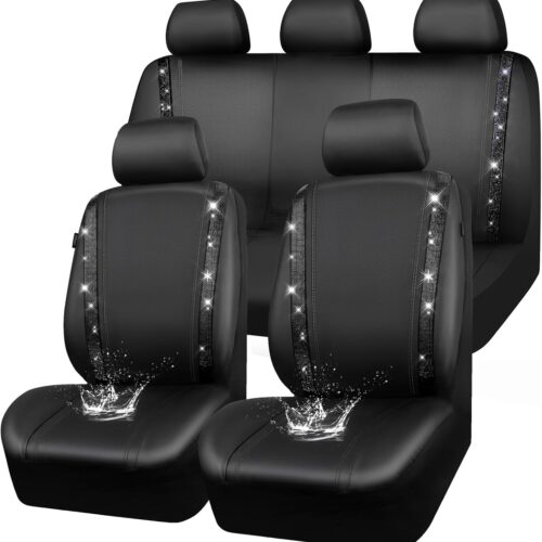 Leather Rhinestone Seat Cover Set