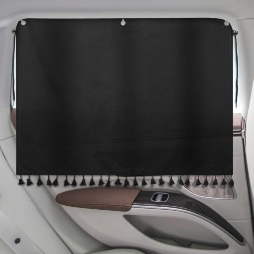 Foldable magnetic car window privacy curtains with full coverage sun protection, foldable for easy storage.