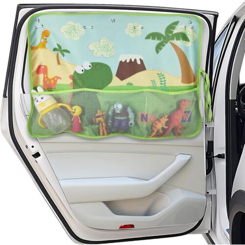 Foldable car window curtain with princess style decorative design, foldable for easy storage.